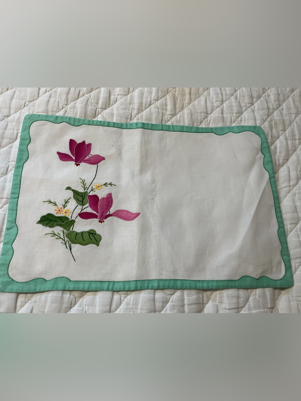 6 vintage embroidered placemats 18” by 12 1/2”